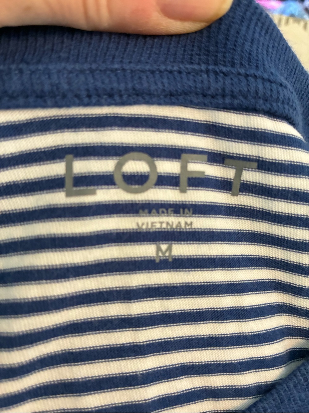 Loft Royal Blue & White Striped Crewneck Top cap sleeves - Picture 6 of 8